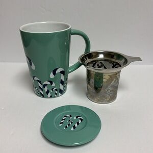 David’s Tea Teal Candy Cane Colour Changing Mug includes Lid and Infuser